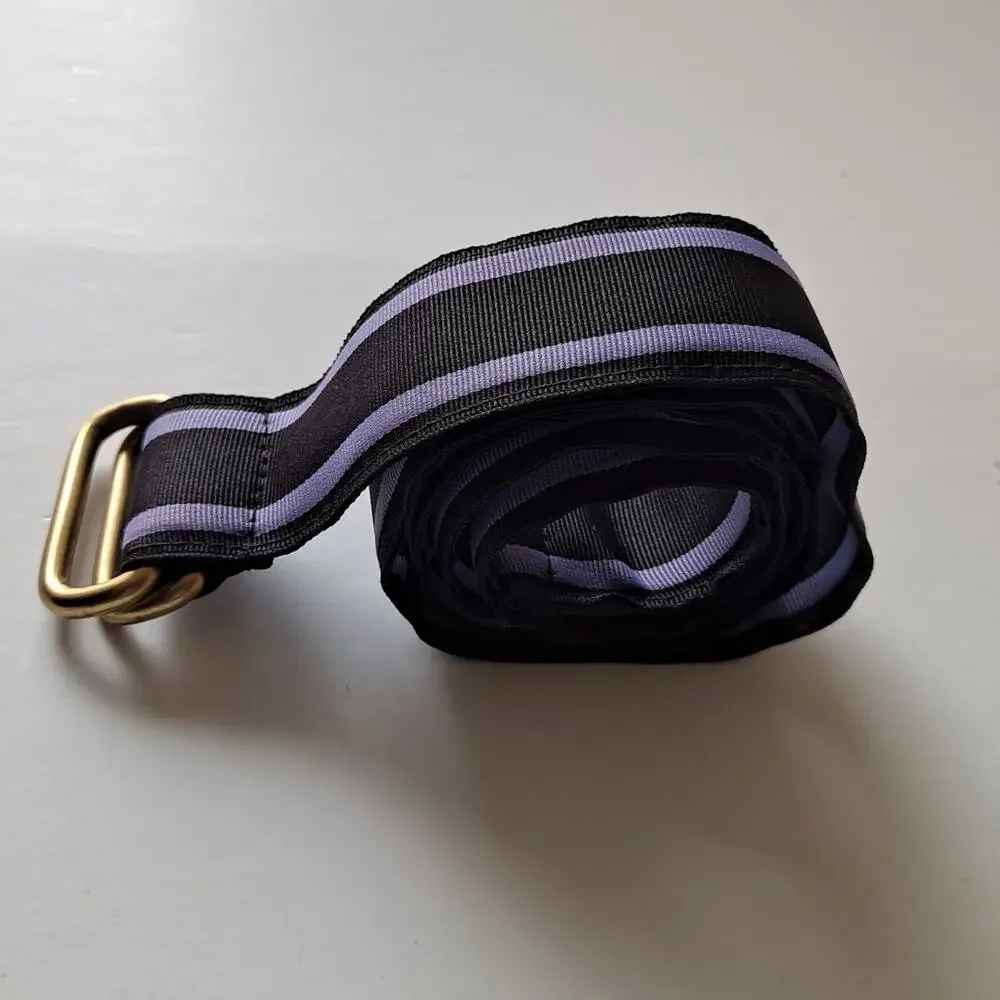 Lands' End Striped Polyester Web D-Ring Buckle Belt Purple & Black Womens Size M